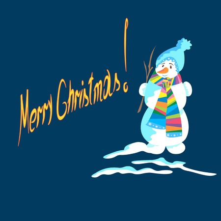 snowman made of snow, Christmas on the blueのイラスト素材
