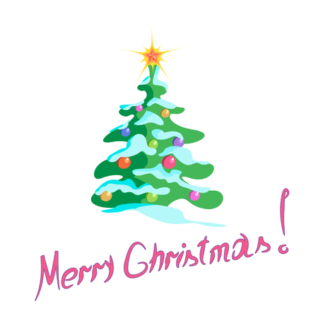Christmas tree with ornaments on white  illustration, letteringのイラスト素材