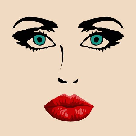 Female face with red lips vectorの写真素材