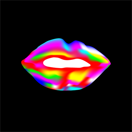 Colored neon lips icon.のイラスト素材
