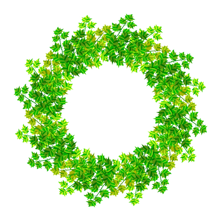 Wreath of green spring leaves, maple leaves, brush leaves in vector formatのイラスト素材