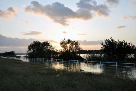 River and the sunset after the typhoon.の写真素材