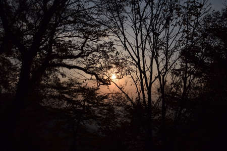 The sunrise of the mountains of Kyotoの写真素材