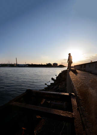Dusk and pipeline and ocean in Osakaの写真素材