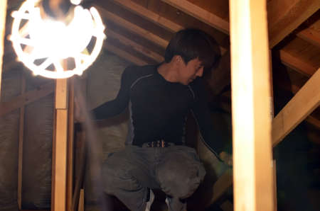 Electrical engineer's wiring work in Japan.の写真素材