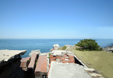 Coast of a rocky mountain in a desert island in Wakayama prefecture.の写真素材