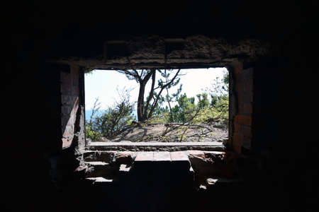 A world peeping through the cave in wakayama Japan.の写真素材