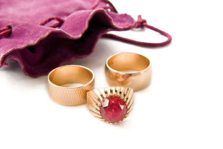 Gold rings isolated on whiteの写真素材
