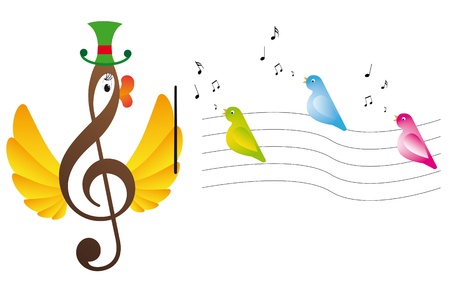 Treble clef is bird and singing birdsのイラスト素材