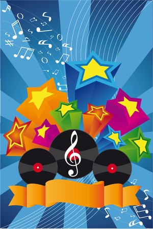 Music background: vinil, notes, starsのイラスト素材
