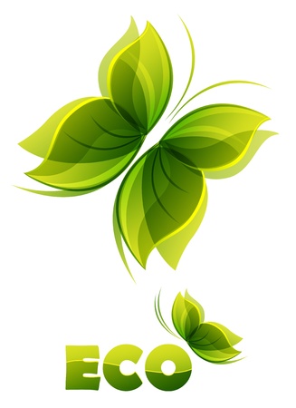 Eco logo - two  green butterfliesのイラスト素材