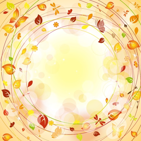 Autumn background with color leaves and butterfliesのイラスト素材