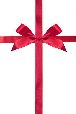 Red bow and ribbons isolated on a whiteの写真素材