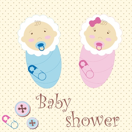 Twins Baby Boy And Girlのイラスト素材