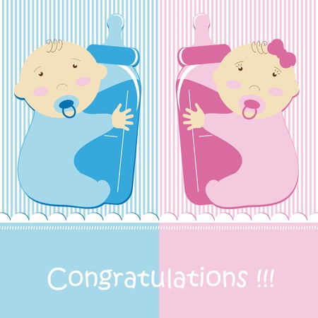 Twins Baby Boy And Girlのイラスト素材