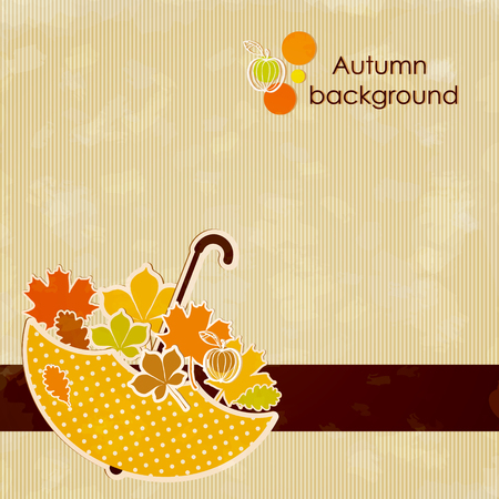 Autumn background with colored leaves and umbrellaのイラスト素材