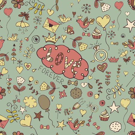 Seamless hand drawn valentine pattern for design sites, cards and wrappingのイラスト素材
