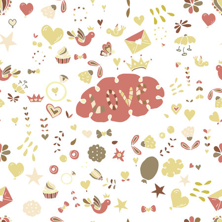 Seamless hand-drawn valentine pattern for design sites, cards and wrappingのイラスト素材