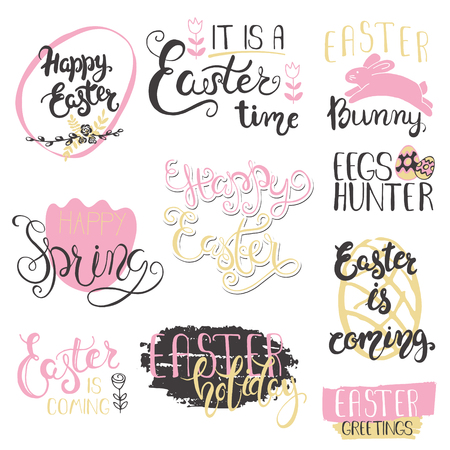 Set of Easter hand drawn lettering.のイラスト素材