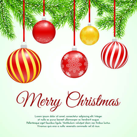 Vector Christmas tree branches with ballsのイラスト素材