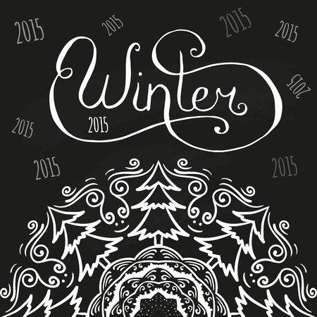 Winter chalk lettering on black backgroundのイラスト素材