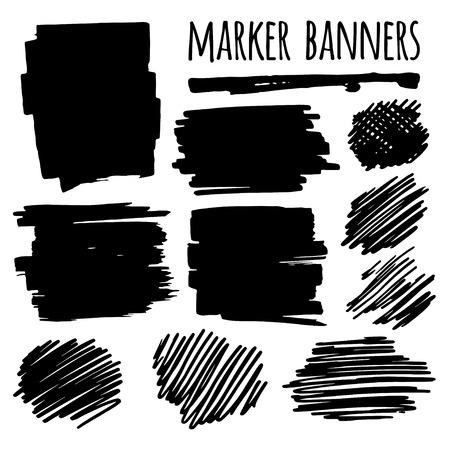 Vector textured design marker banners, lines and stainsのイラスト素材