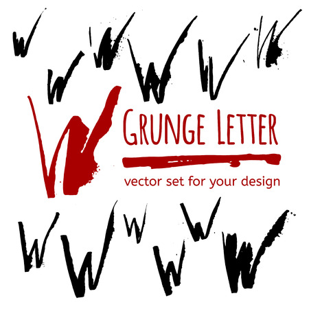 Expressive calligraphy ink letter with blots and splashes. Vector set for your designのイラスト素材