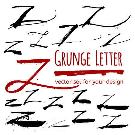 Expressive calligraphy ink letter with blots and splashes. Vector set for your designのイラスト素材