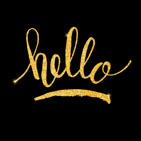 Hello glitter golden hand lettering. Vector illustration for your designのイラスト素材