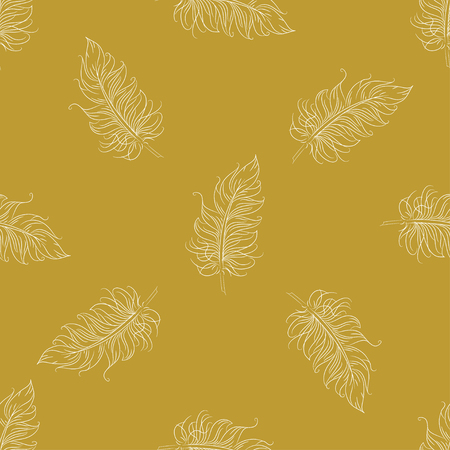 Golden feather decor seamless pattern. Vector illustration for your designのイラスト素材