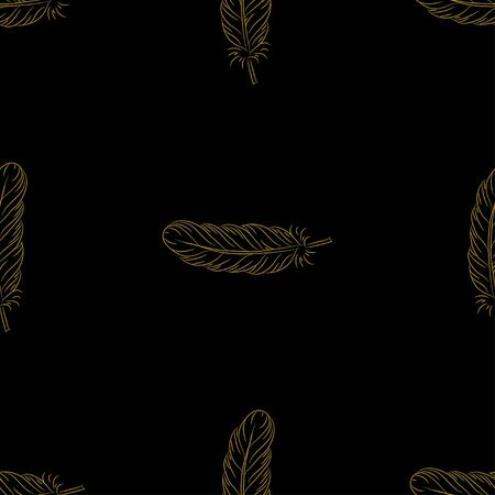 Golden feather decor seamless pattern. Vector illustration for your designのイラスト素材