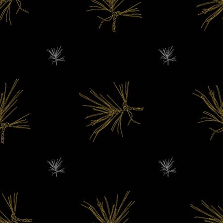Golden fir branches decor seamless pattern. Vector illustration for your designのイラスト素材