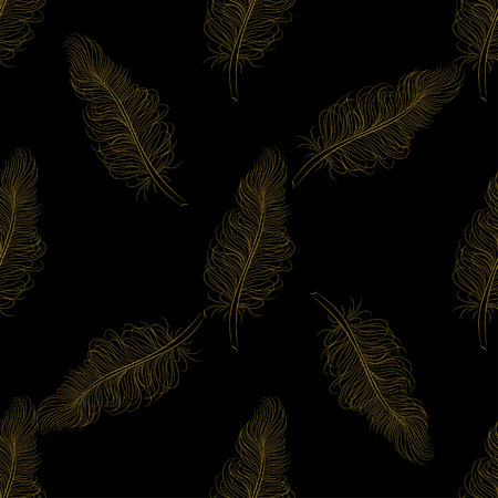 Golden feather decor seamless pattern. Vector illustration for your designのイラスト素材