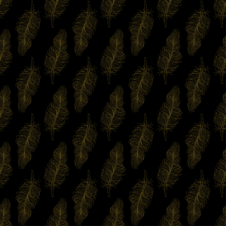 Golden feather decor seamless pattern. Vector illustration for your designのイラスト素材