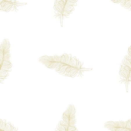 Golden feather decor seamless pattern. Vector illustration for your designのイラスト素材
