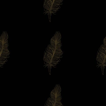 Golden feather decor seamless pattern. Vector illustration for your designのイラスト素材