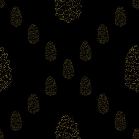 Golden fir cones decor seamless pattern. Vector illustration for your designのイラスト素材