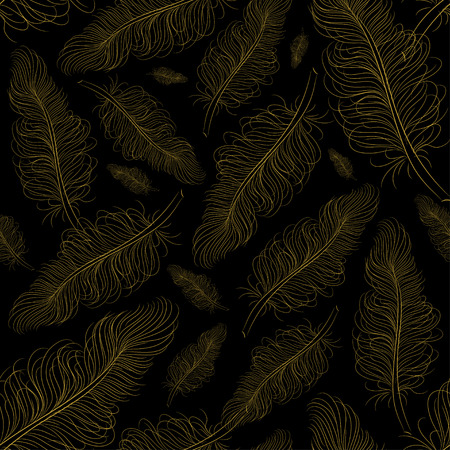 Golden feather decor seamless pattern. Vector illustration for your designのイラスト素材