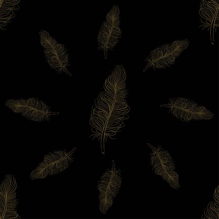Golden feather decor seamless pattern. Vector illustration for your designのイラスト素材