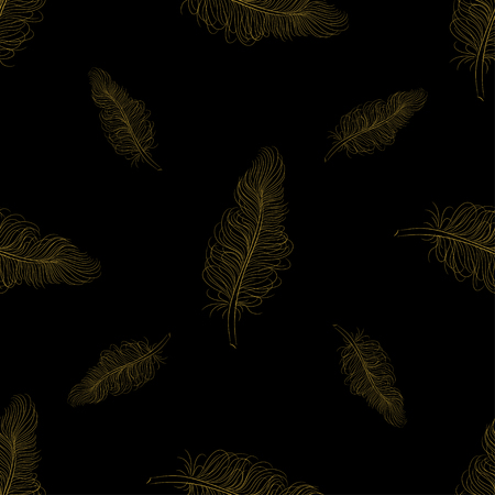 Golden feather decor seamless pattern. Vector illustration for your designのイラスト素材