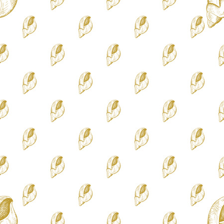 Golden sketch seashell decor seamless pattern. Vector illustration for your designのイラスト素材