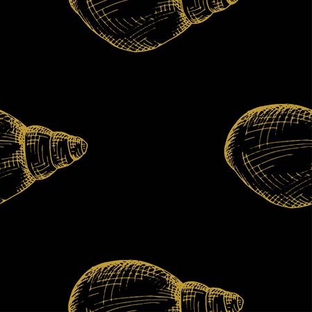 Golden sketch seashell decor seamless pattern. Vector illustration for your designのイラスト素材