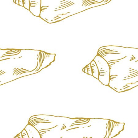 Golden sketch seashell decor seamless pattern. Vector illustration for your designのイラスト素材