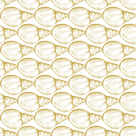 Golden sketch seashell decor seamless pattern. Vector illustration for your designのイラスト素材