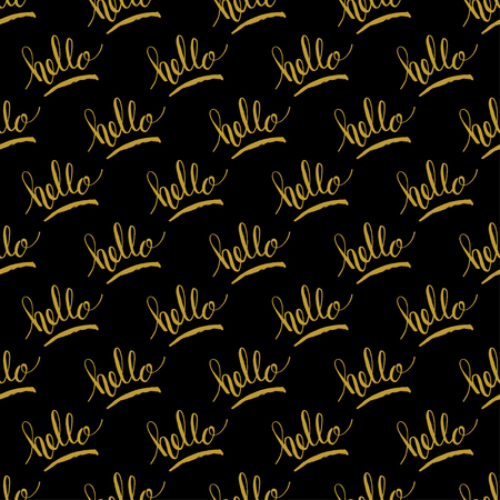 Golden hand lettering hello decor seamless pattern. Vector illustration for your designのイラスト素材