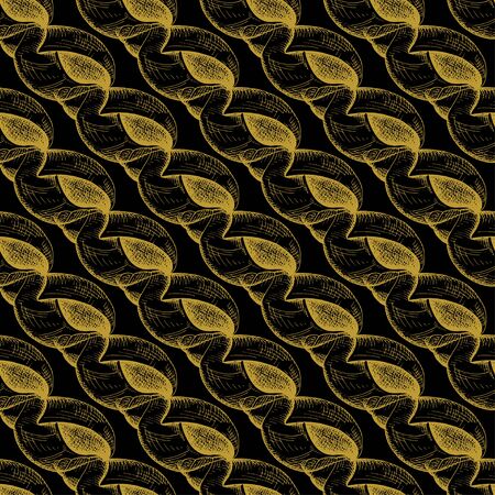 Golden sketch seashell decor seamless pattern. Vector illustration for your designのイラスト素材