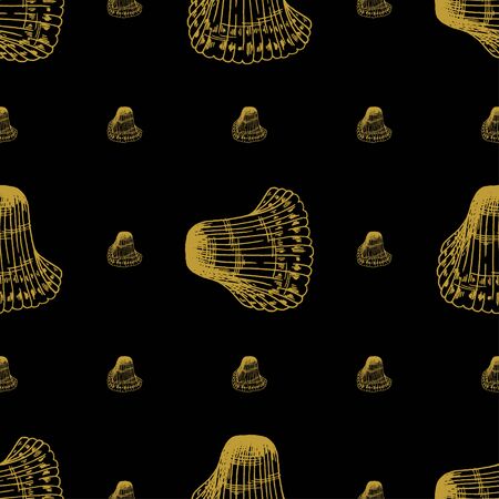 Golden sketch seashell decor seamless pattern. Vector illustration for your designのイラスト素材