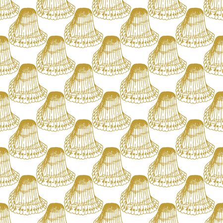 Golden sketch seashell decor seamless pattern. Vector illustration for your designのイラスト素材