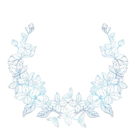 Plant in blossom, branch with flower ink sketch on white background. Vector illustration for your designのイラスト素材