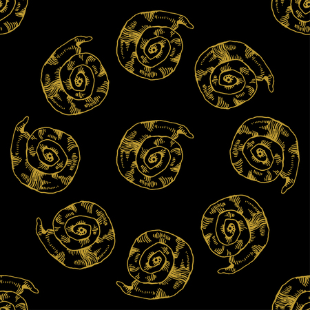 Golden sketch seashell decor seamless pattern. Vector illustration for your designのイラスト素材